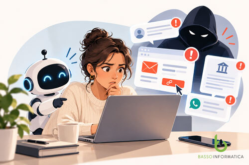  Cos'è l'Intelligenza Artificiale in Parole Semplici: ragazza al computer che cerca di proteggere i suoi dati