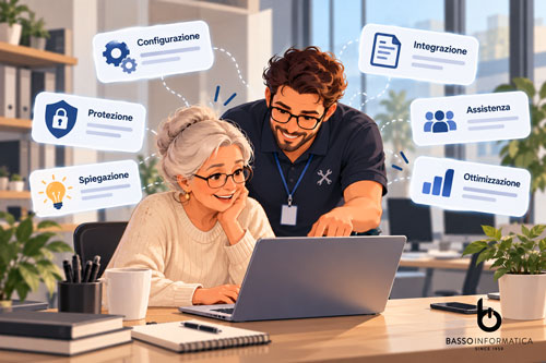 Cos'è l'Intelligenza Artificiale in Parole Semplici: tecnico informatico che spiega alla nonna come usare il computer
